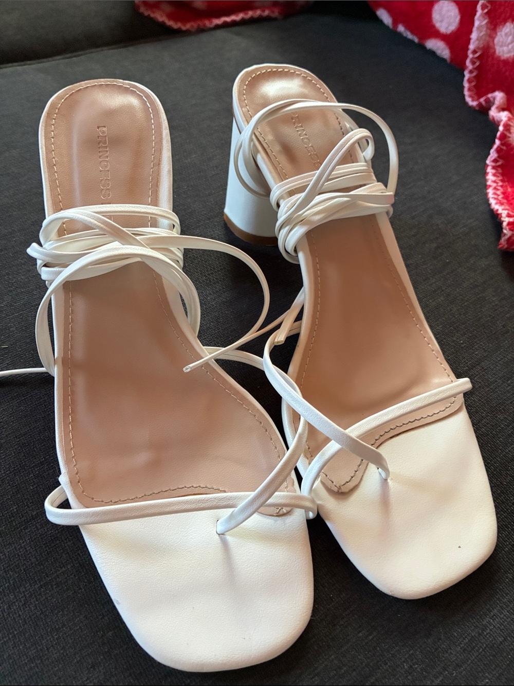 Princess Polly White Strappy Square Toe Block Heel Sandals